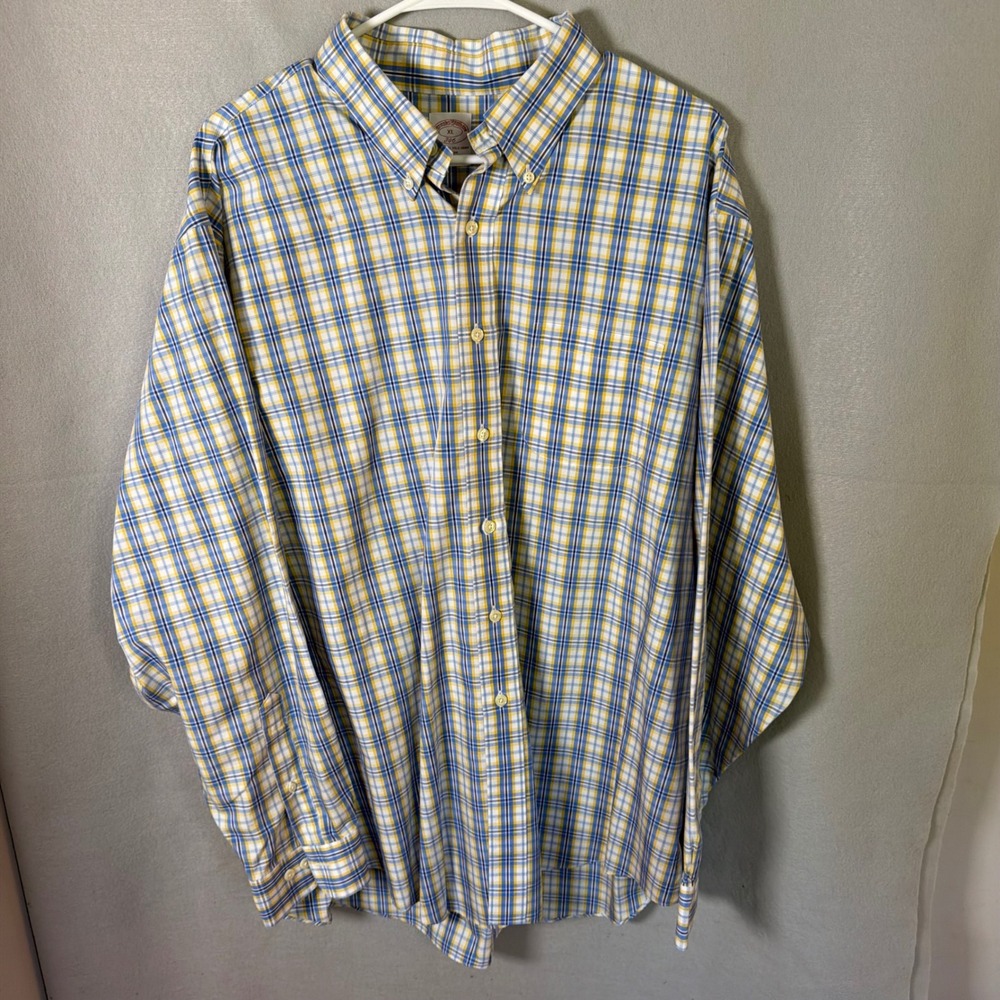 Brooks Brothers Shirt Mens XL Blue Yellow Plaid 346 Non-Iron Cotton Button Down